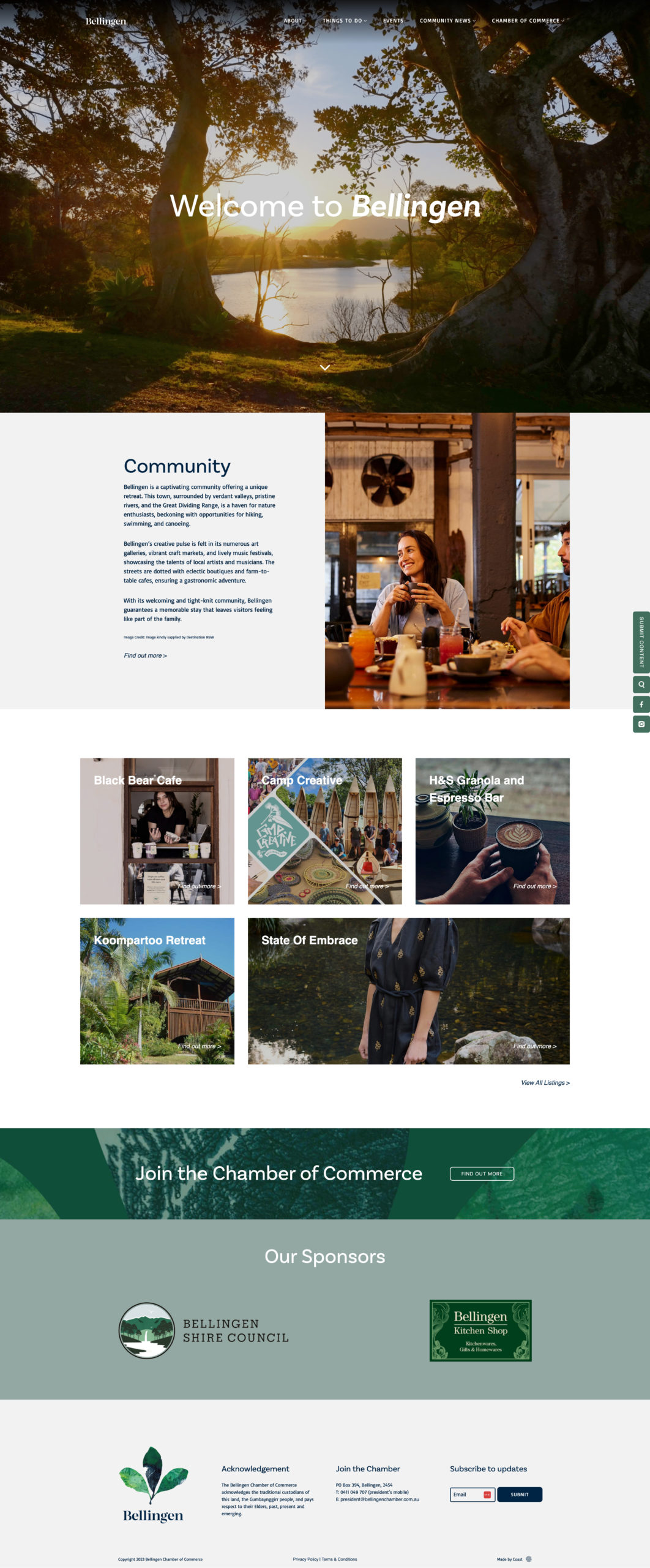 Website Design & Development for Destination Tourism Website and Community Resource for Bellingen, NSW